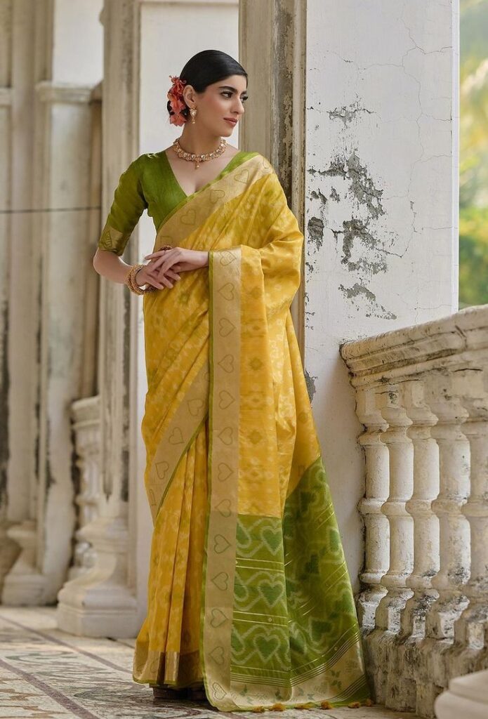 ikkat raw silk saree ethnic zari woven banarasi saree
