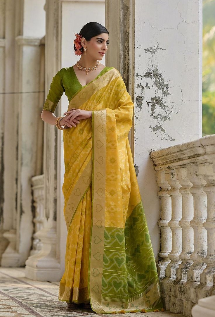 ikkat raw silk saree ethnic zari woven banarasi saree