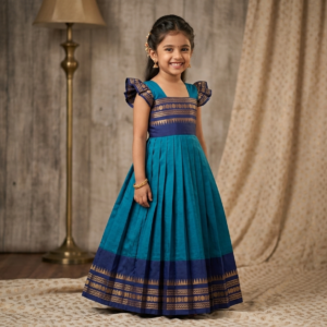 Royal Blue & Teal Traditional Girls' Ethnic Gown