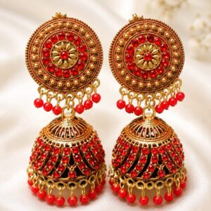 Premium Red Stone Jhumka Earrings